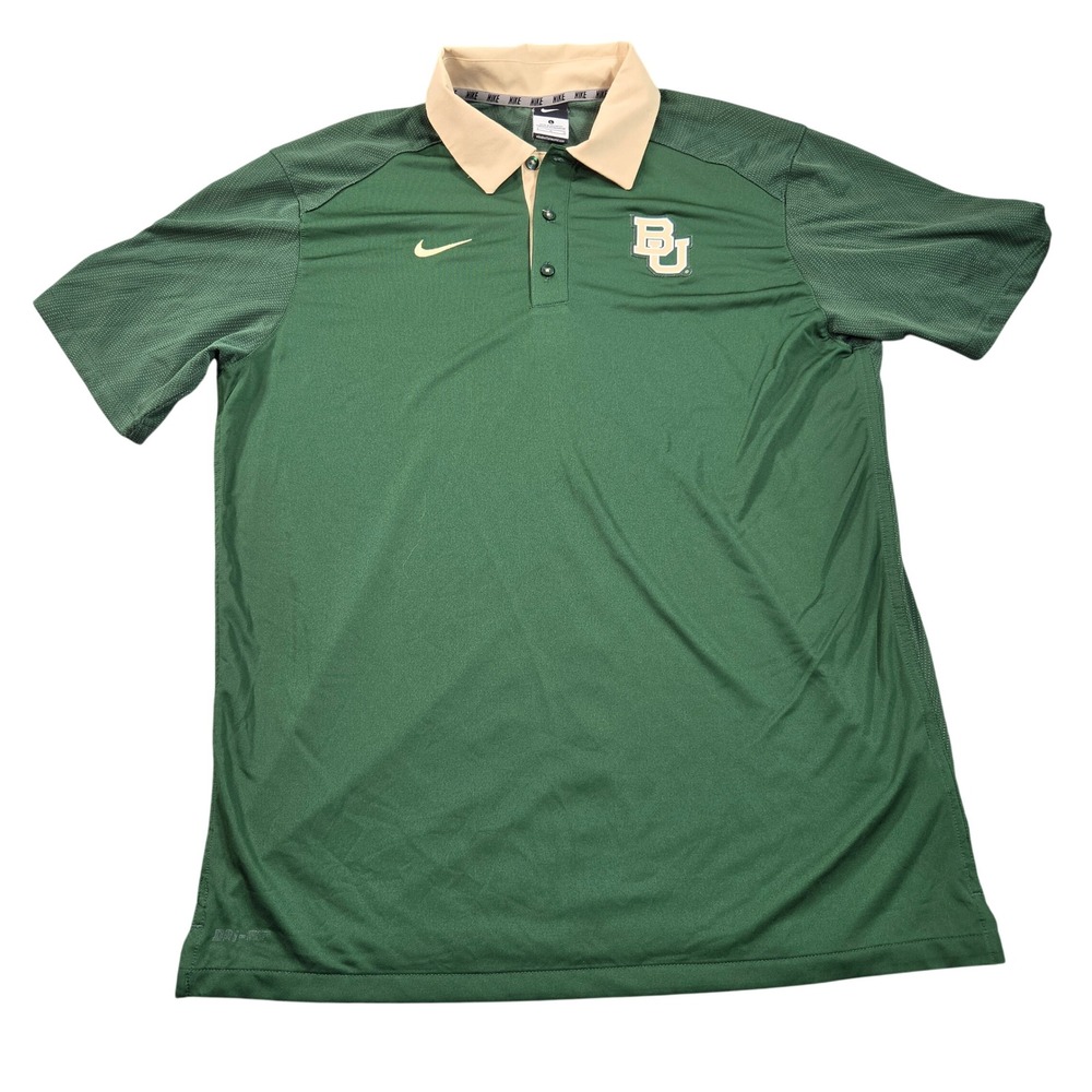 Baylor Bears Polo Shirt Mens Large Green Nike Dri-FIT NCAA BU Sideline FA15HOB